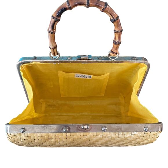 Vintage Rich’s Wicker Handbag Bamboo Top Handle Italian Woven Rattan Purse - Picture 2 of 15